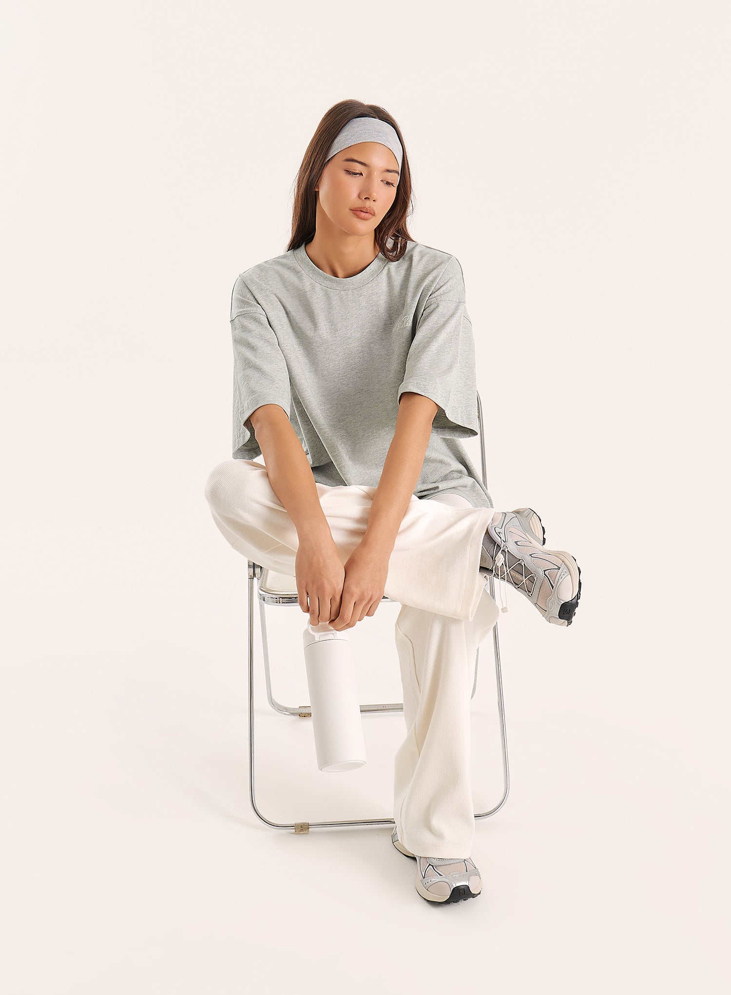 Light Grey Branded Short Sleeve Cotton T-Shirt